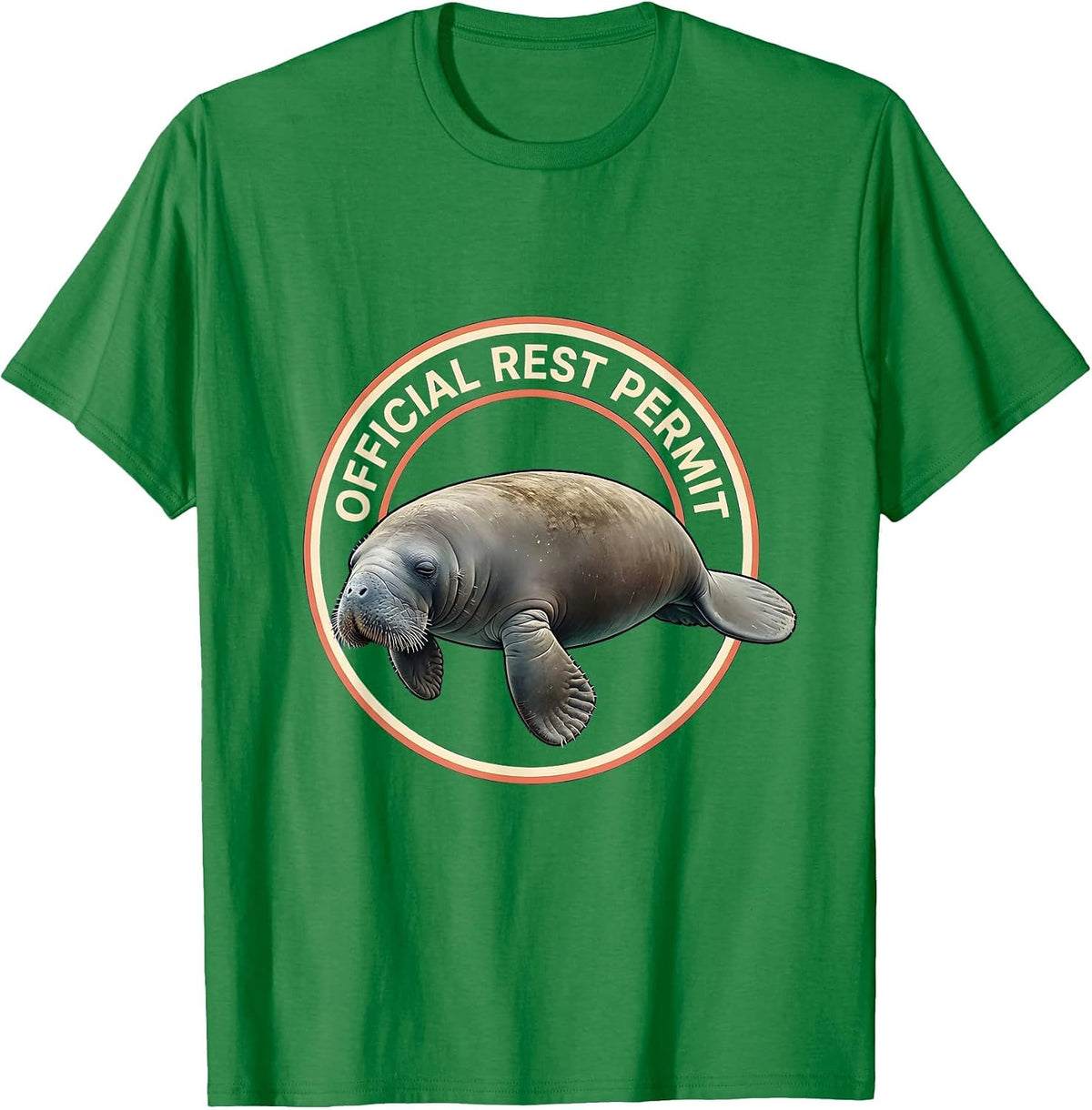 Men's Official Rest Permit Funny Manatee Wildlife Humor T-Shirt - Kelly Green