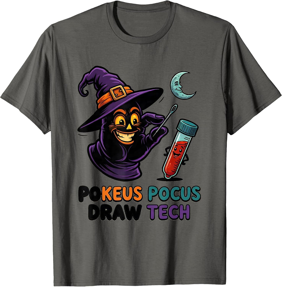 Men's Pokeus Pocus Draw Tech Funny Nurse Halloween Phlebotomist T-Shirt - Asphalt Grey