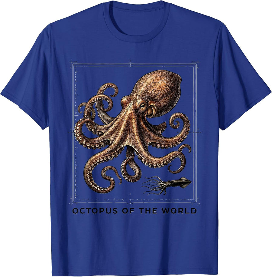Octopus Of The World Vintage Marine Biology Ocean Lover T-Shirt - Royal Blue