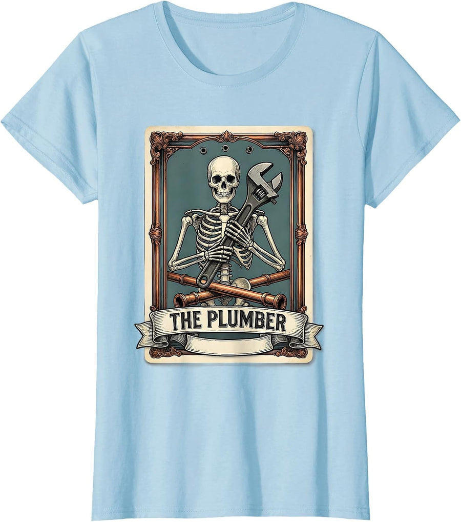 Women's The Plumber Skeleton Tarot Card Funny Plumber Gift T-Shirt - Baby Blue