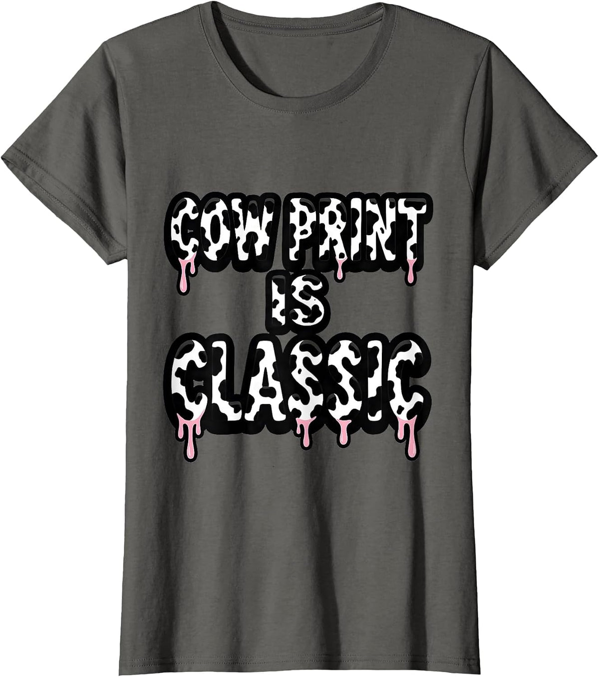 Women's Cow Print Is Classic Bold Animal Print Design T-Shirt - Asphalt Grey