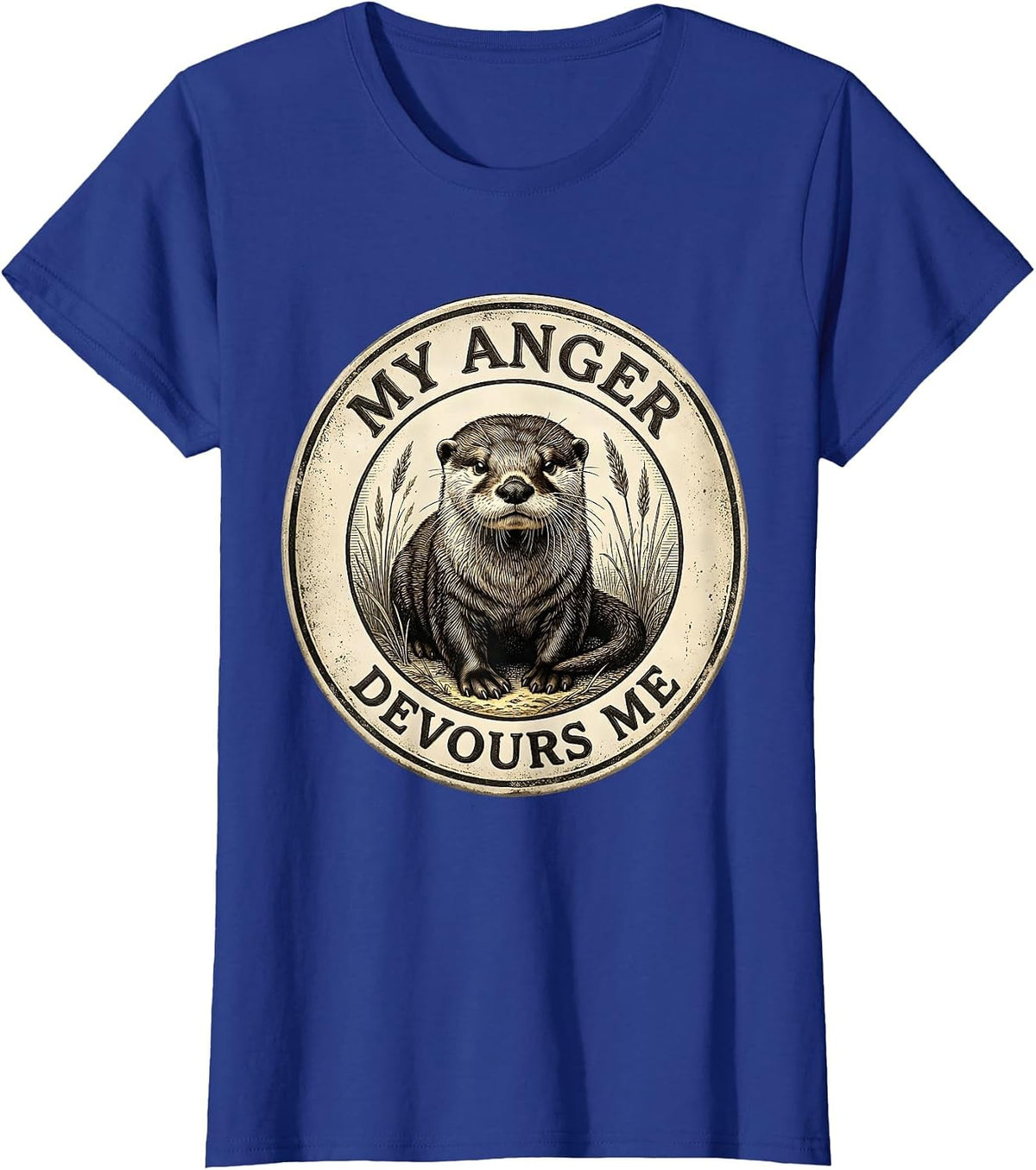 Women's My Anger Devours Me Funny Irony Cute Baby Otter Vintage T-Shirt - Royal Blue