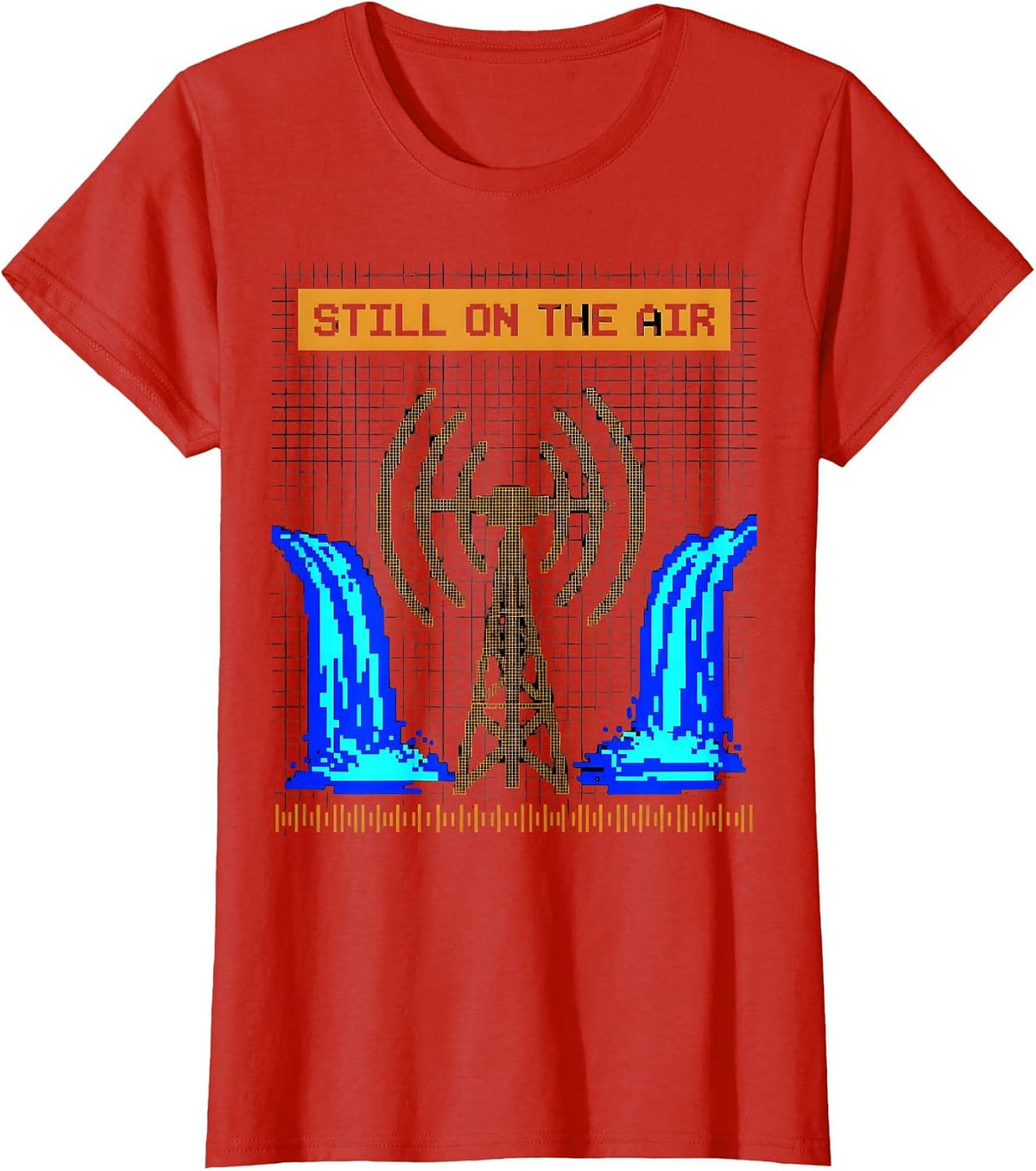 Still On The Air Funny Ham Radio Operator Pixel Art T-Shirt - Red