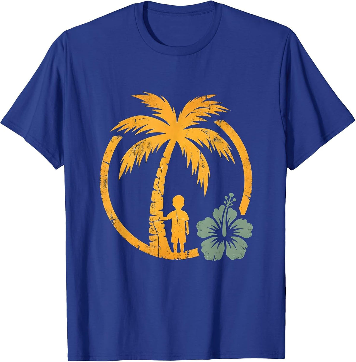 Boy Climbing Coconut Palm Tree Hawaiian T-Shirt - Royal Blue