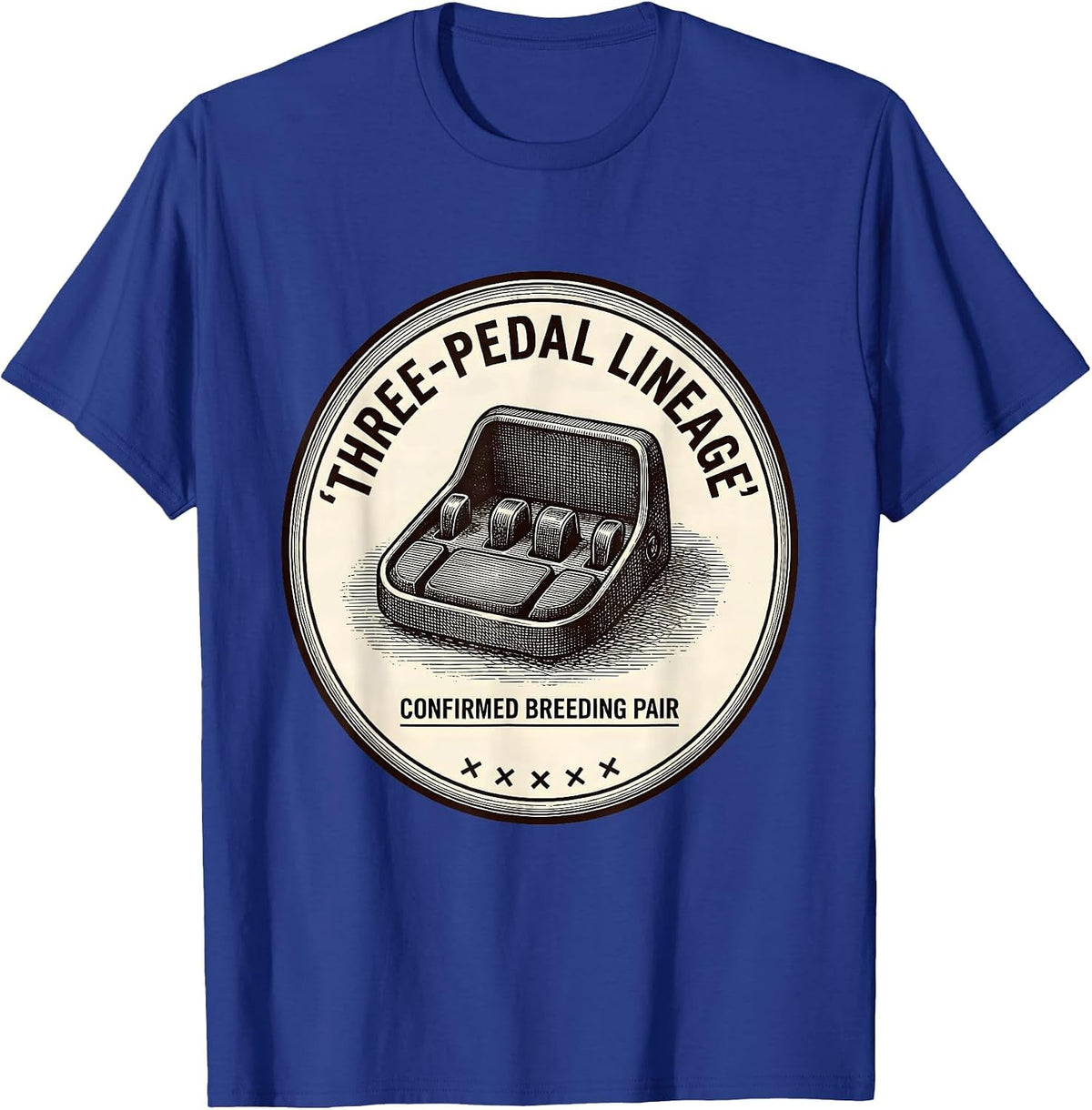 Three-Pedal Lineage, Confirmed Breeding Pair Car Guy T-Shirt - Royal Blue