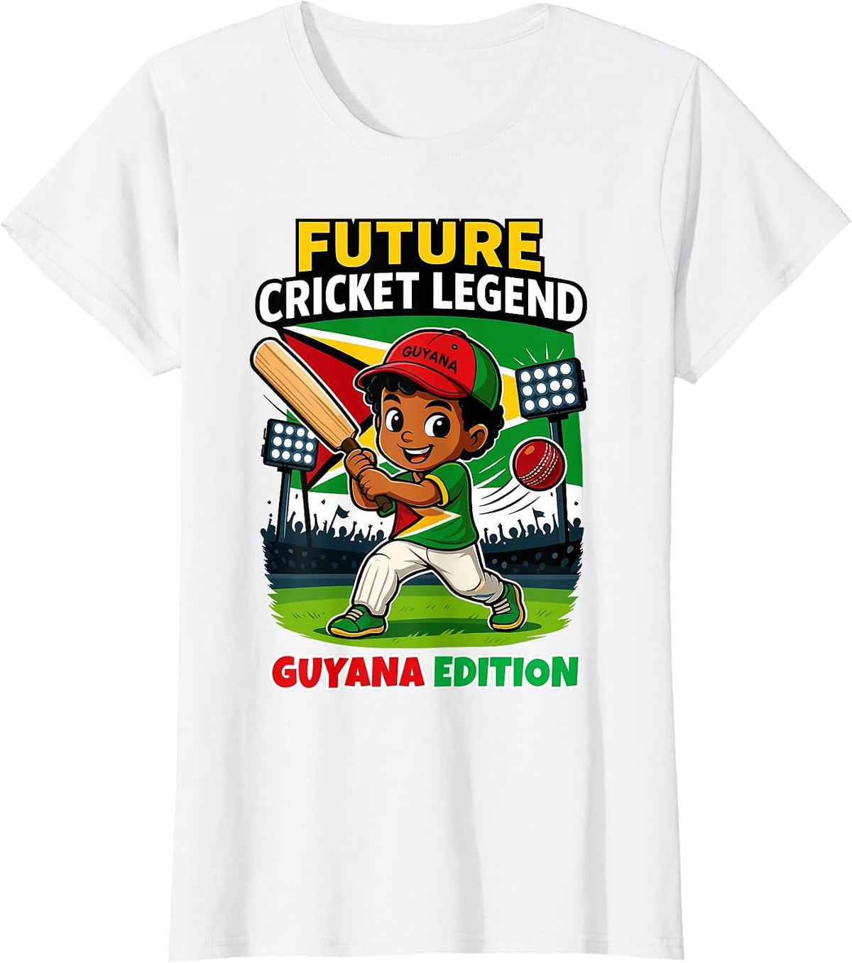 Future Cricket Legend Guyana Edition Boy for Boys Kids T-Shirt - White