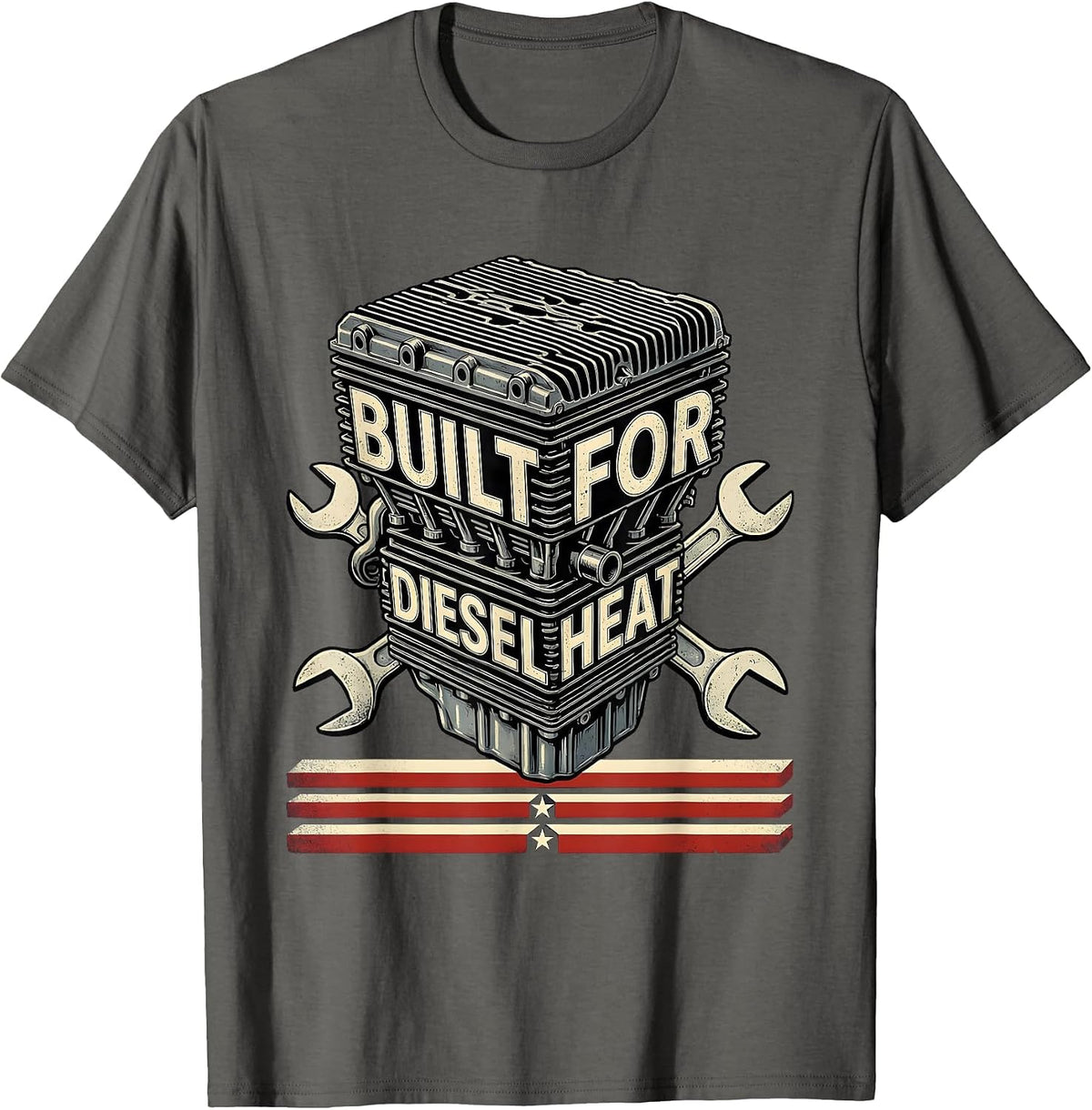 Built For Diesel Heat Stencil Graphic Oilfield Worker T-Shirt - Asphalt Grey