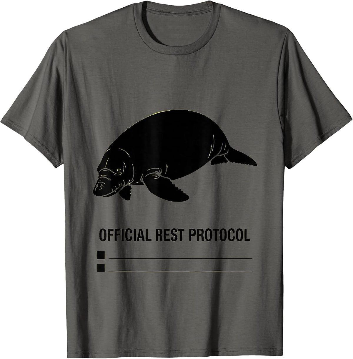 Official Rest Protocol Funny Manatee Wildlife Humor T-Shirt - Asphalt Grey