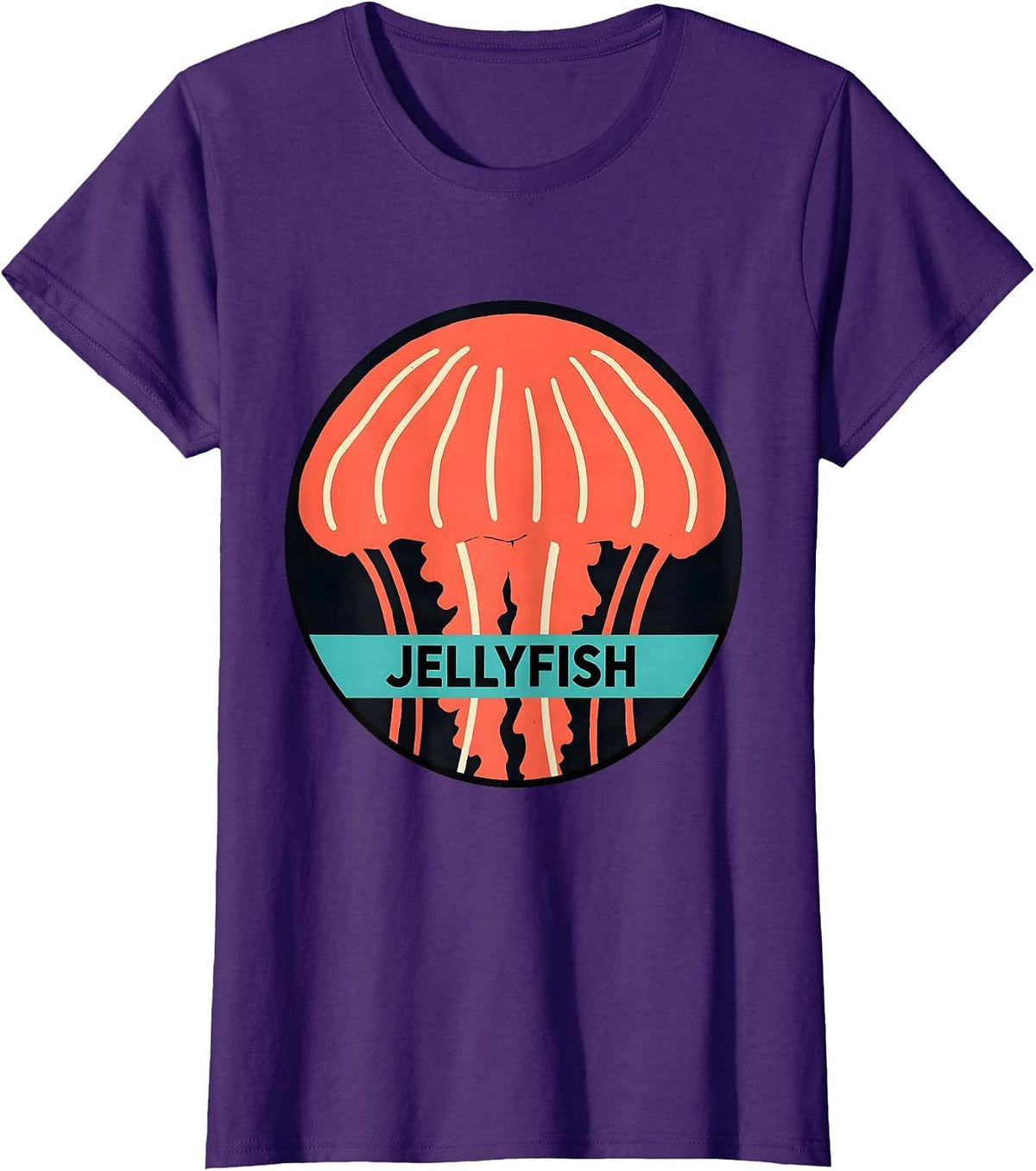 Women's Jellyfish Minimalist Line Art Animal Badge Patch Icon T-Shirt - Purple