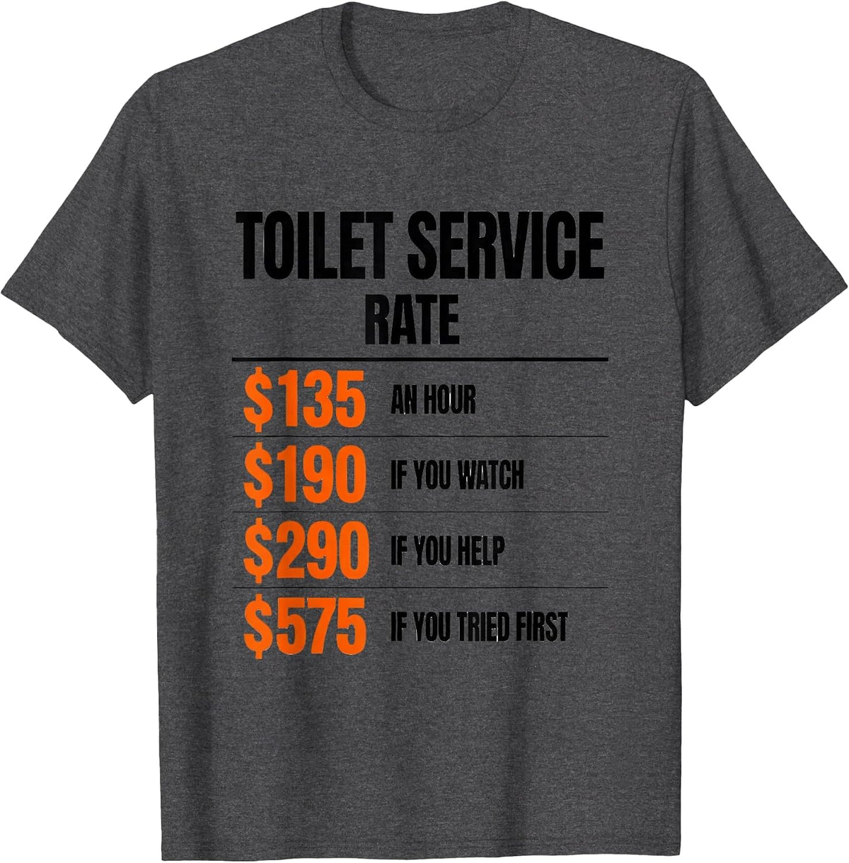 Toilet Service Rate Funny Plumber Hourly Rate Gift T-Shirt - Dark Heather Grey