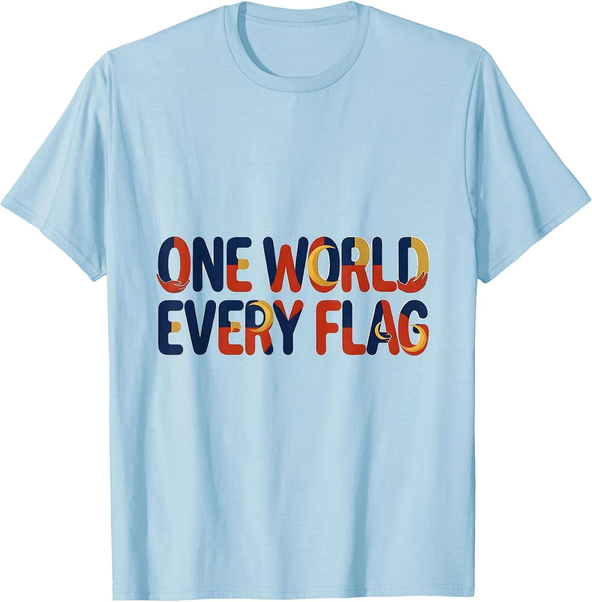 Men's One World Every Flag Bold Typography Geography Lover T-Shirt - Baby Blue