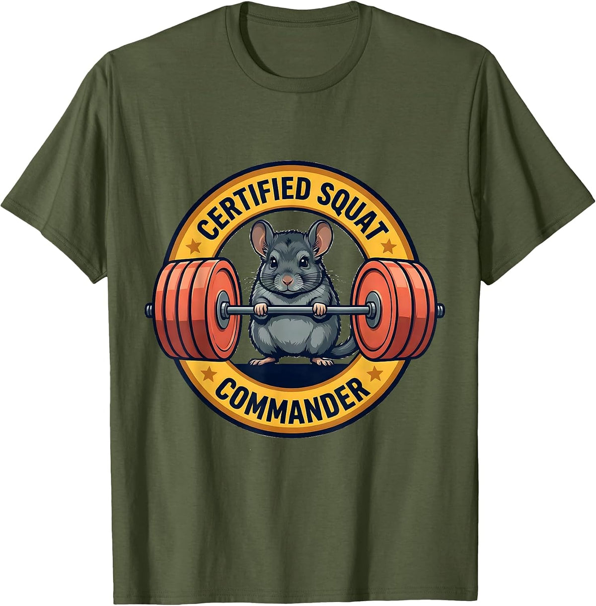 Certified Squat Commander Funny Animal Gym Weightlifting T-Shirt - Olive Green