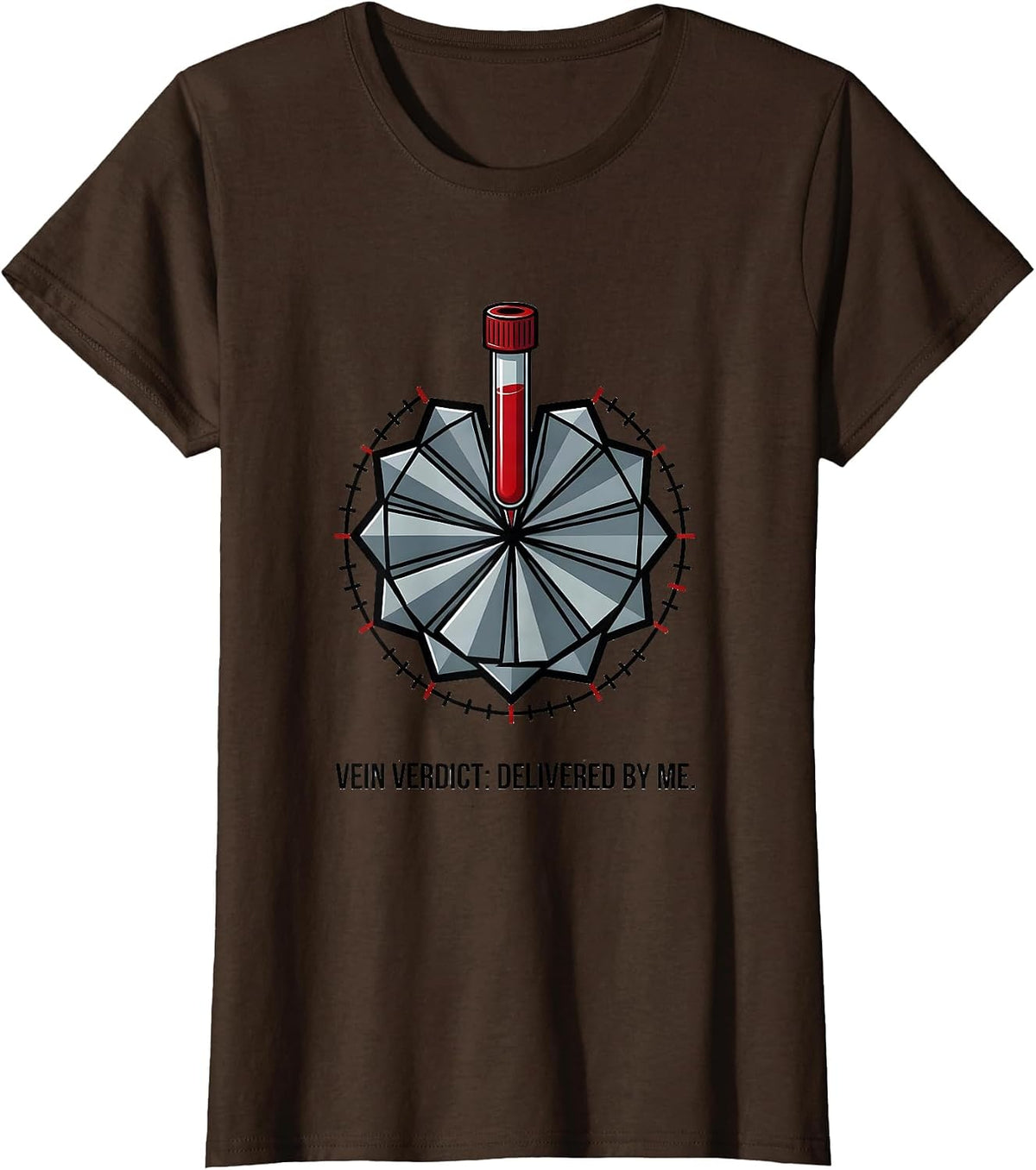 Women's Vein Verdict: Delivered By Me Funny Phlebotomist Christmas T-Shirt - Brown