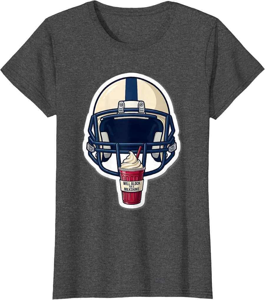 Women's Will Block For A Milkshake Funny Football Lineman Offensive T-Shirt - Dark Heather Grey