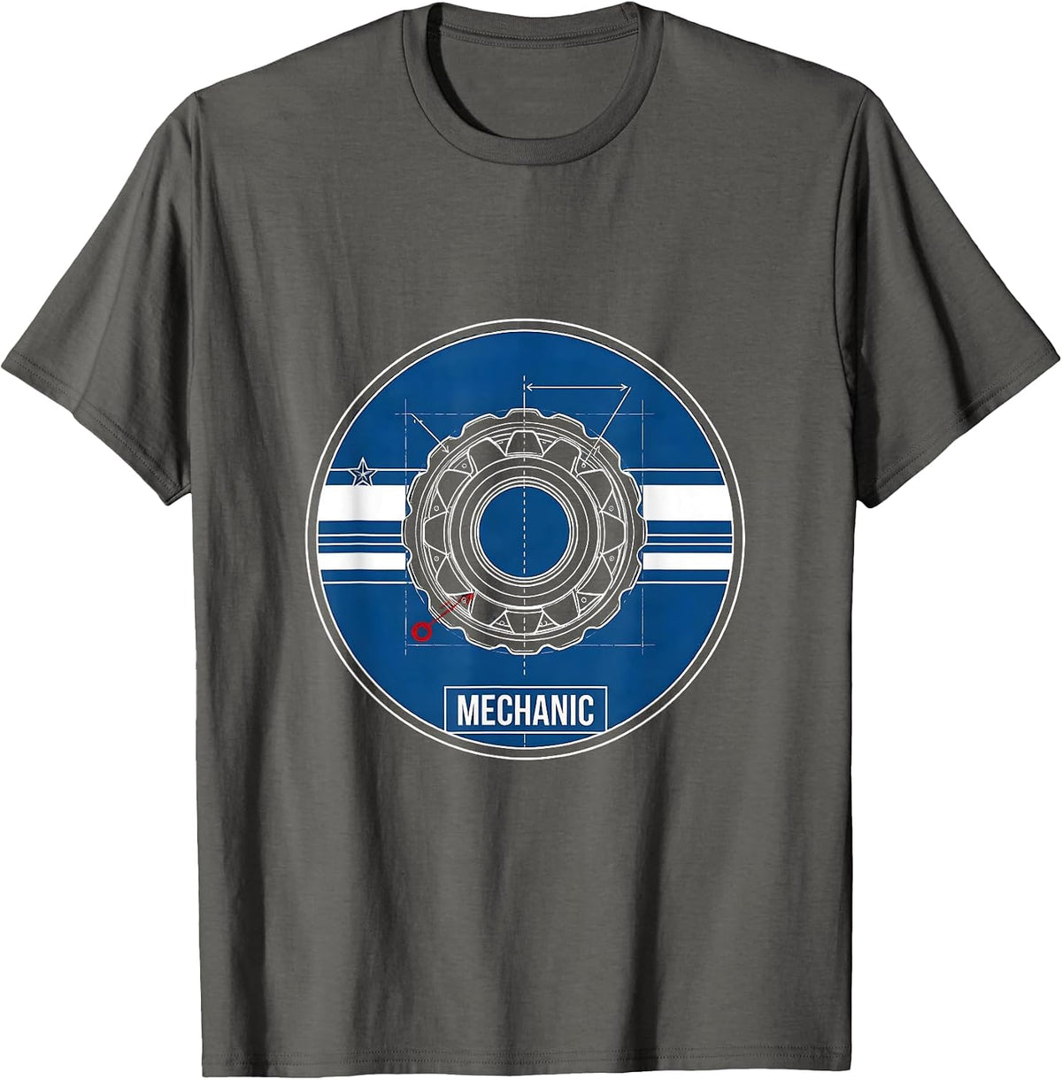 Men's Mechanic Technical Blueprint American Flag Oilfield Worker T-Shirt - Asphalt Grey
