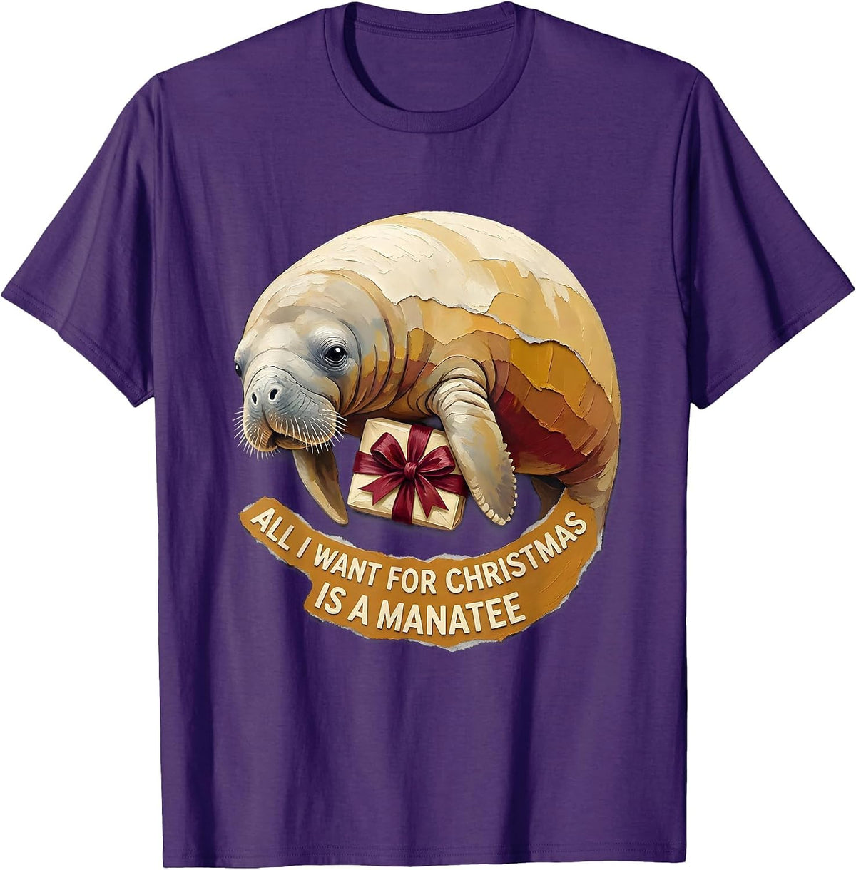 Men's All I Want For Christmas Is A Manatee Funny Ugly Sweater T-Shirt - Purple