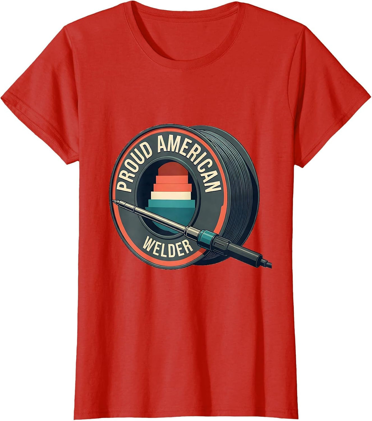 Proud American Welder Midcentury Modern Patriotic Welding T-Shirt - Red