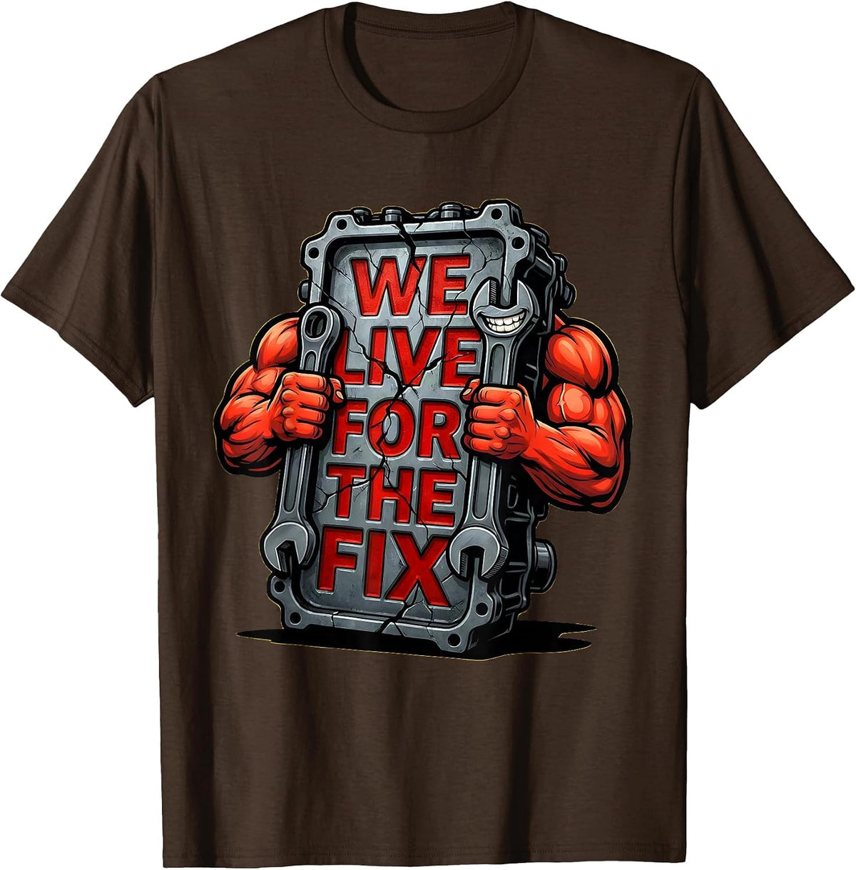 Men's We Live For The Fix Valley Forge Automotive Design T-Shirt - Brown