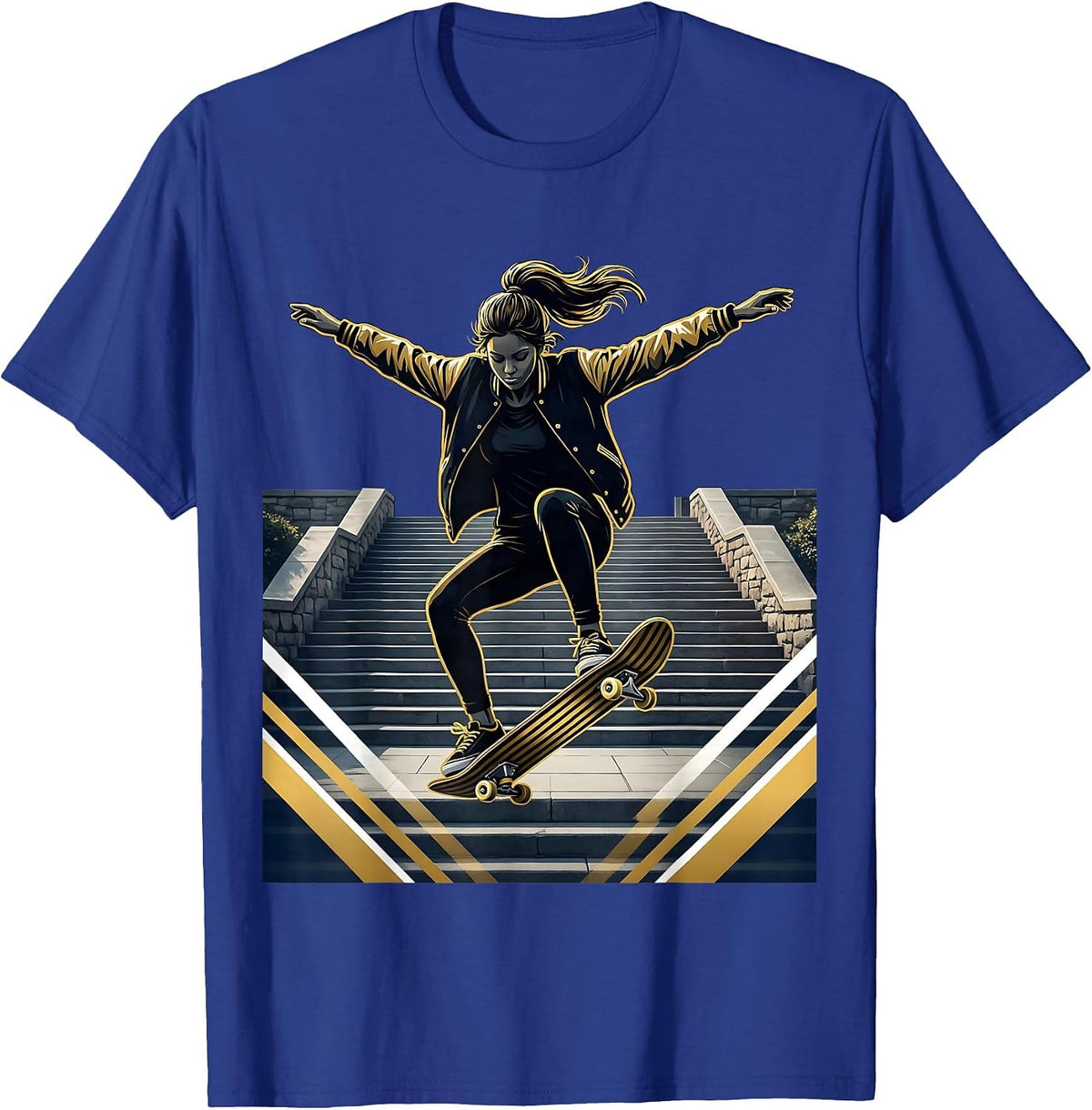 Men's Skateboarder Campus Steps College Graphic T-Shirt - Royal Blue