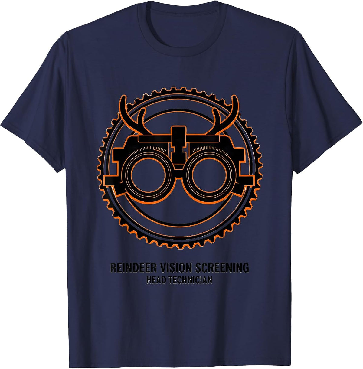 Men's Reindeer Vision Screening, Head Technician Optometrist T-Shirt - Navy Blue