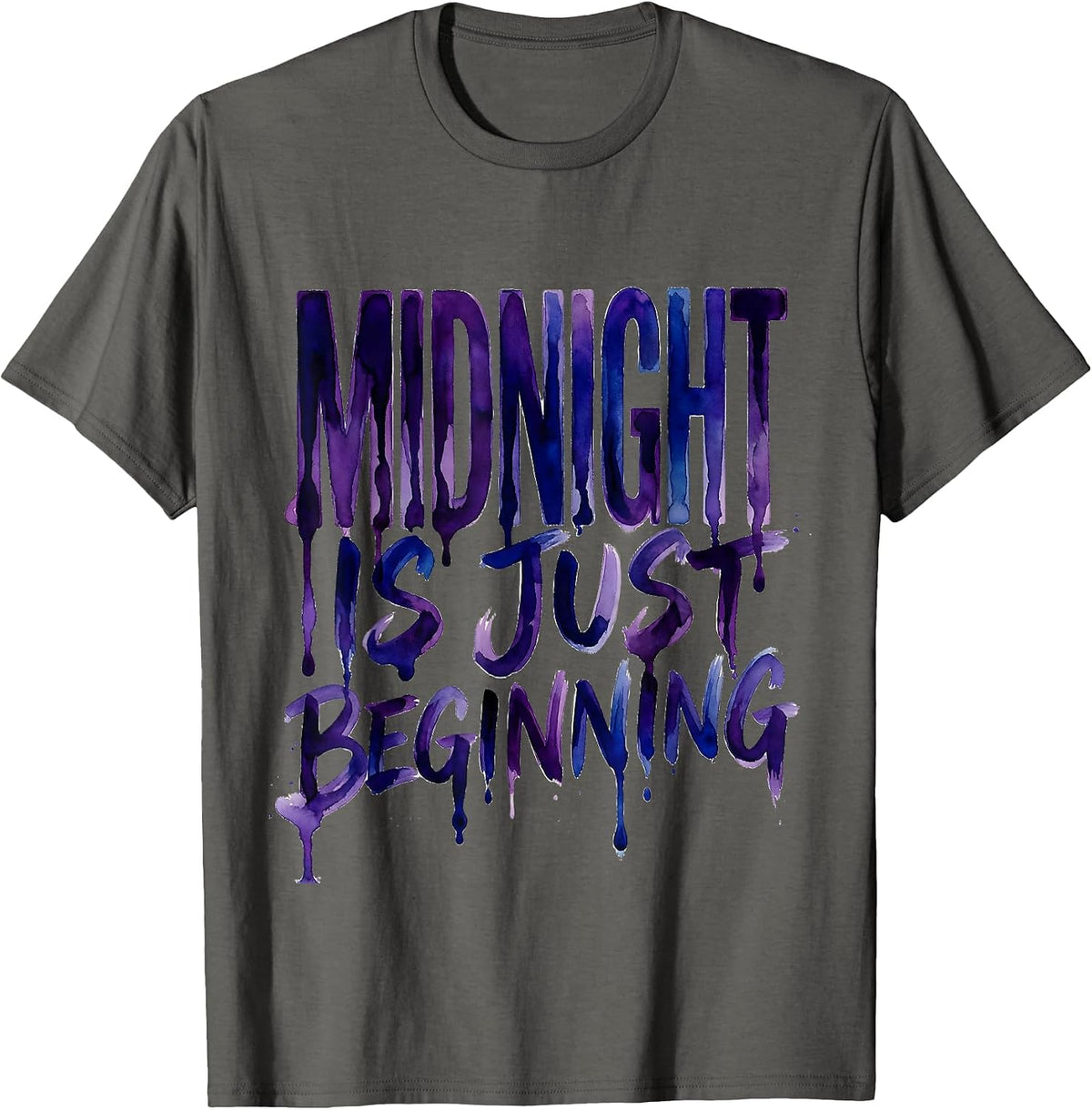 Midnight Is Just Beginning Rave Graphic Design T-Shirt - Asphalt Grey