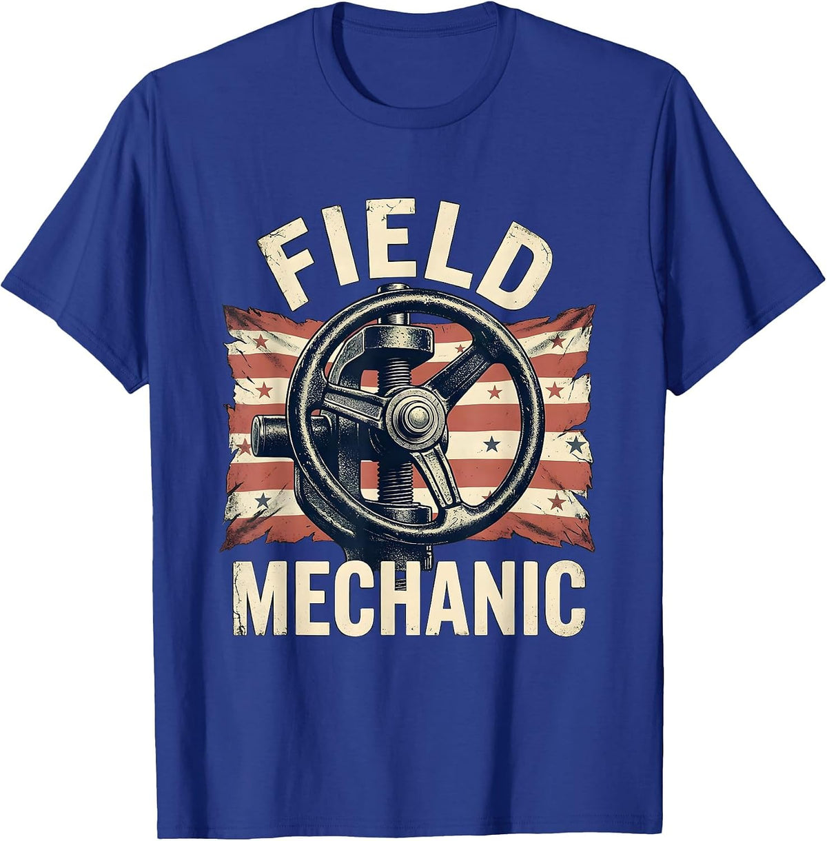 Field Mechanic Distressed American Flag Mechanic Gift T-Shirt - Royal Blue