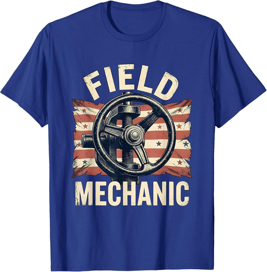 Field Mechanic Distressed American Flag Mechanic Gift T-Shirt - Royal Blue