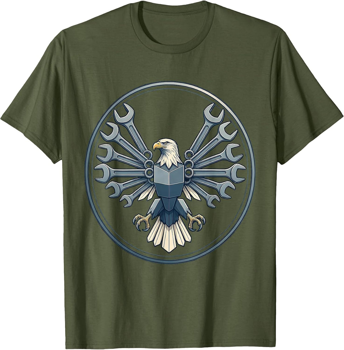 Men's Eagle Wings Socket Wrench Mechanic Graphic T-Shirt - Olive Green