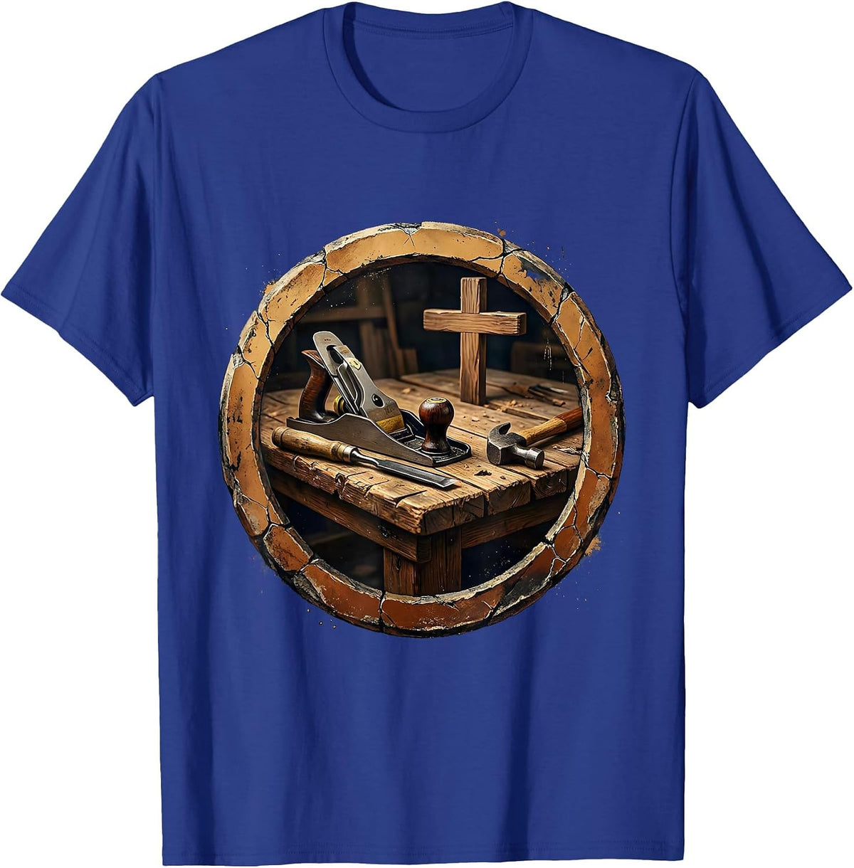 Jesus the Carpenter Tools and Table Illustration T-Shirt - Royal Blue