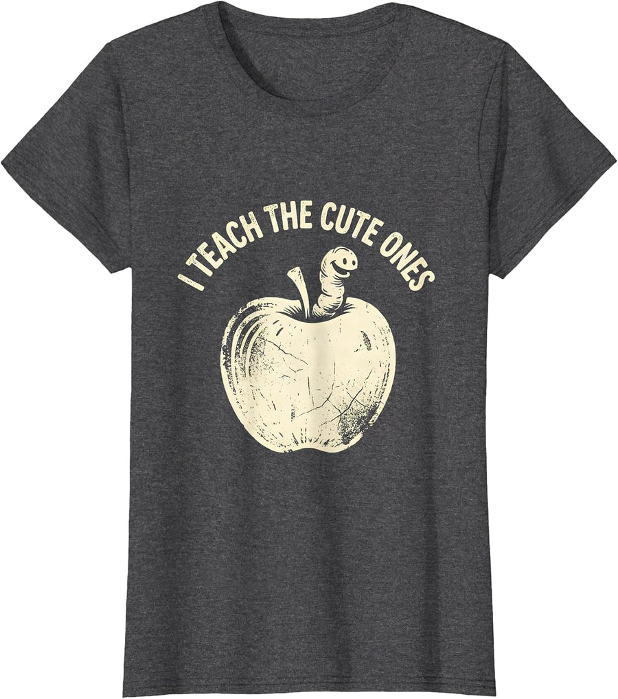 Women's I Teach The Cute Ones Preschool Teacher Design T-Shirt - Dark Heather Grey