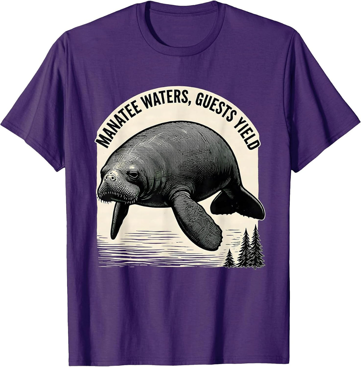 Manatee Waters Guests Yield Vintage Florida Wildlife Gulf T-Shirt - Purple