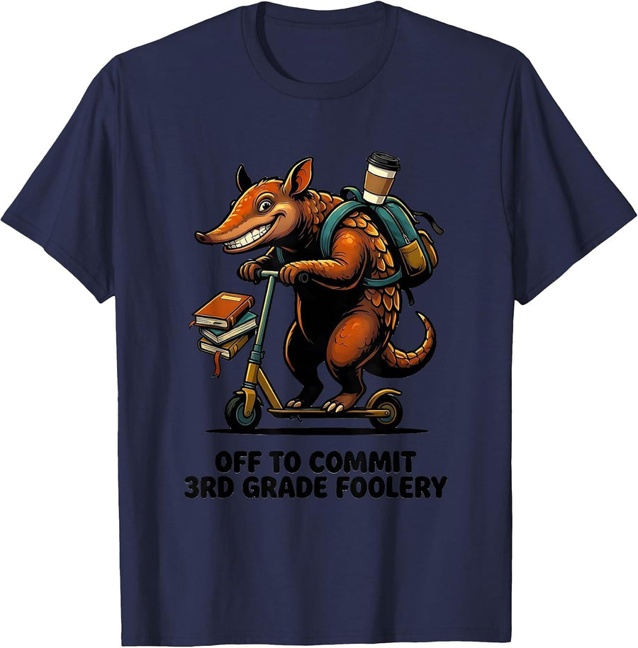 Off To Commit 3rd Grade Foolery Cartoon Teacher Humor T-Shirt - Navy Blue