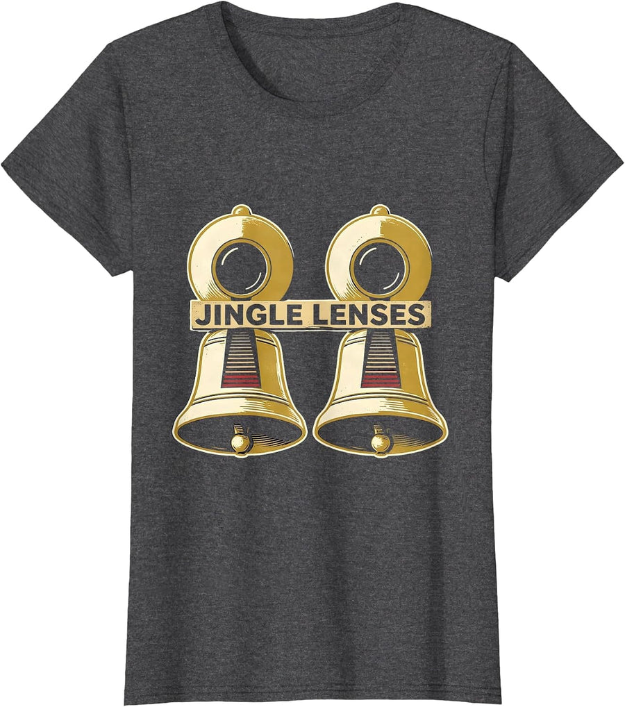 Women's Jingle Lenses Vintage Optometrist Christmas Eye-Care Pun T-Shirt - Dark Heather Grey