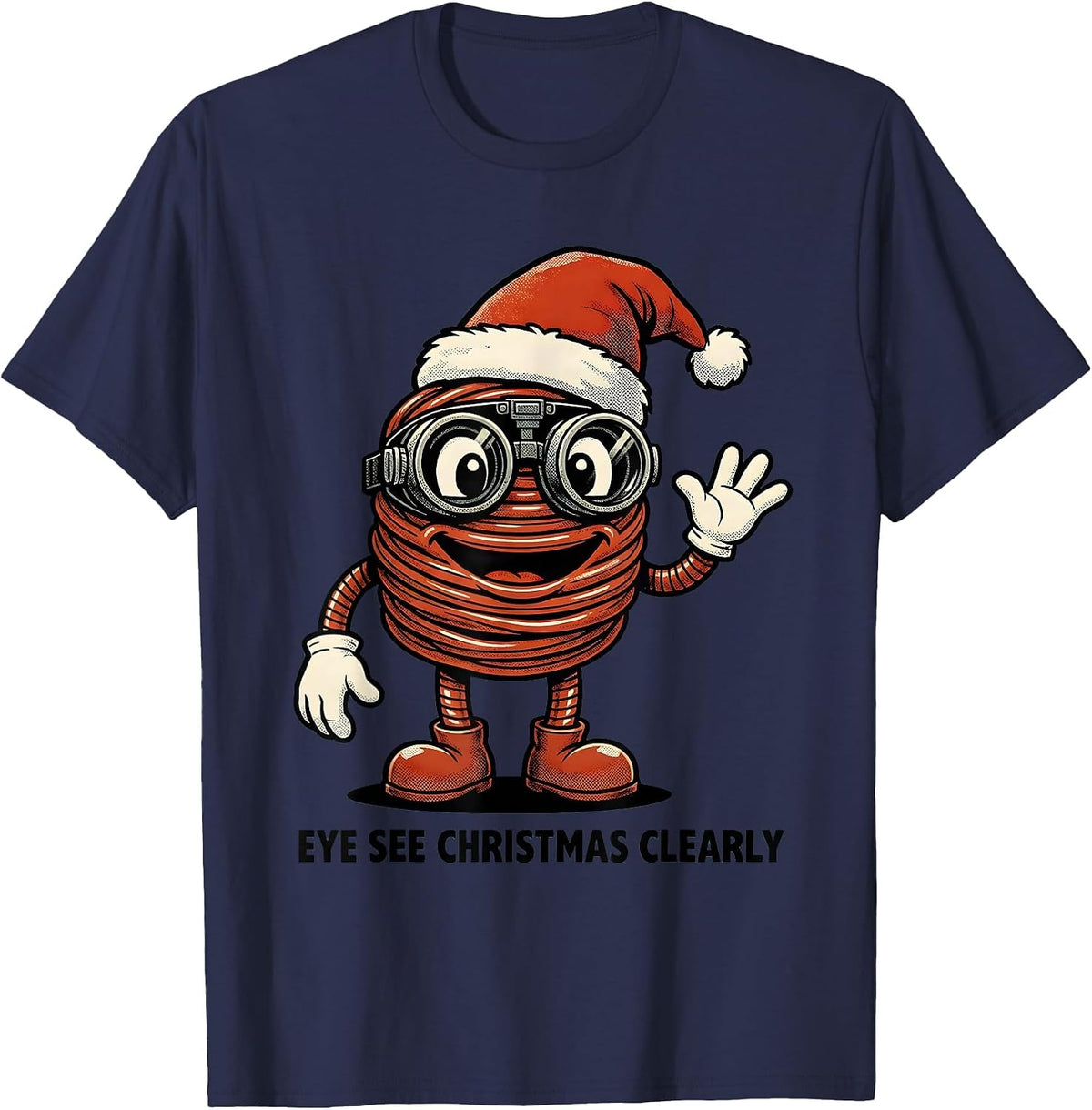 Men's Eye See Christmas Clearly Retro Cartoon Optometrist Eye T-Shirt - Navy Blue