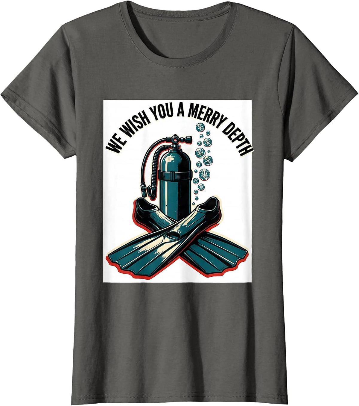 Women's We Wish You A Merry Depth Funny Scuba Diver Gift T-Shirt - Asphalt Grey