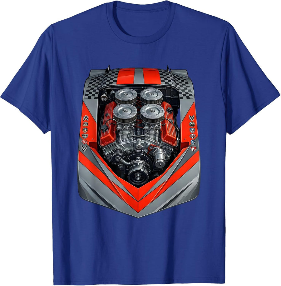 Vintage Engine Block Exposed Pistons Graphic T-Shirt - Royal Blue