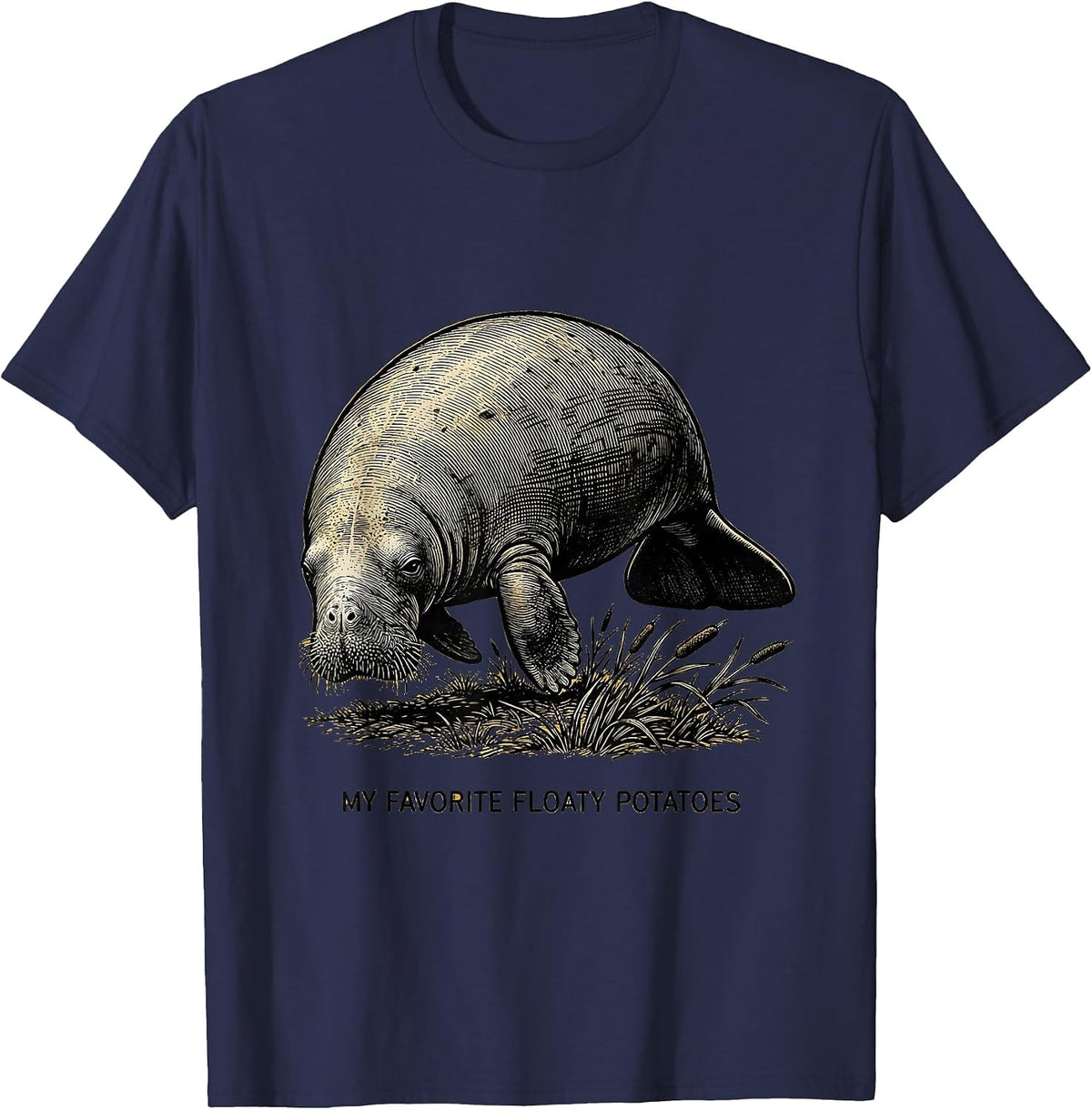 My Favorite Floaty Potatoes Funny Manatee Lover Conservation T-Shirt - Navy Blue