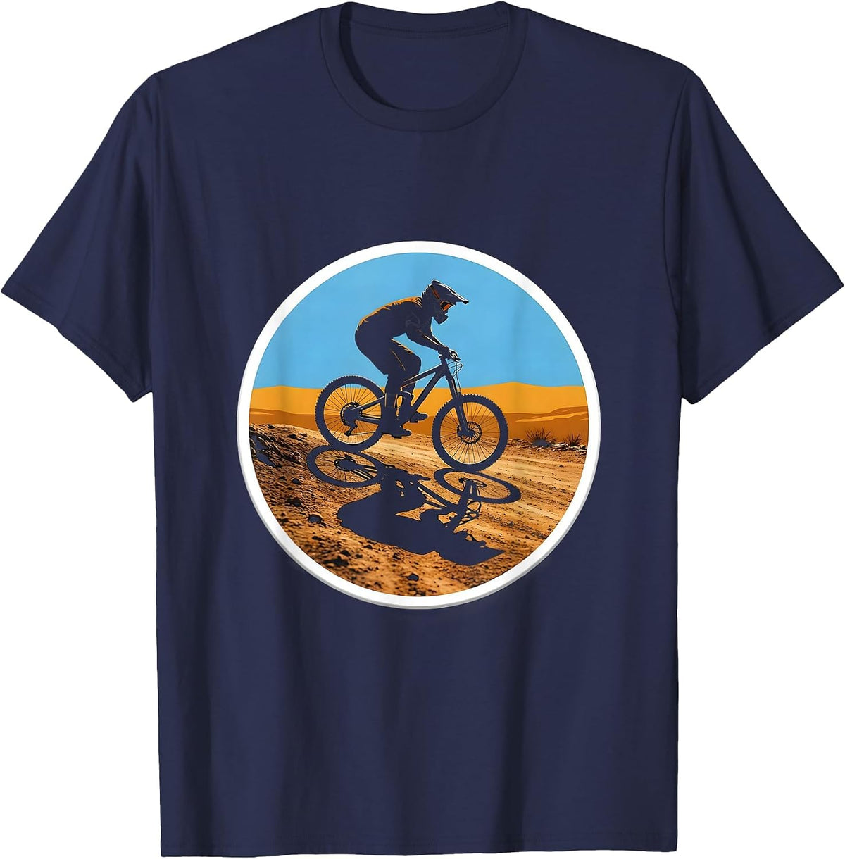Mountain Bike Shadow Trail Graphic T-Shirt - Navy Blue