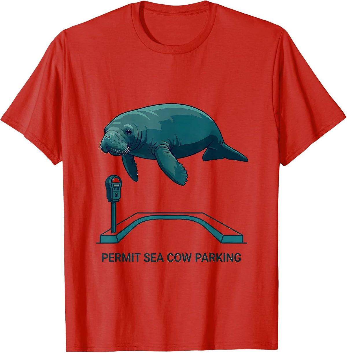 Men's Permit Sea Cow Parking Funny Manatee Wildlife Lover Gift T-Shirt - Red