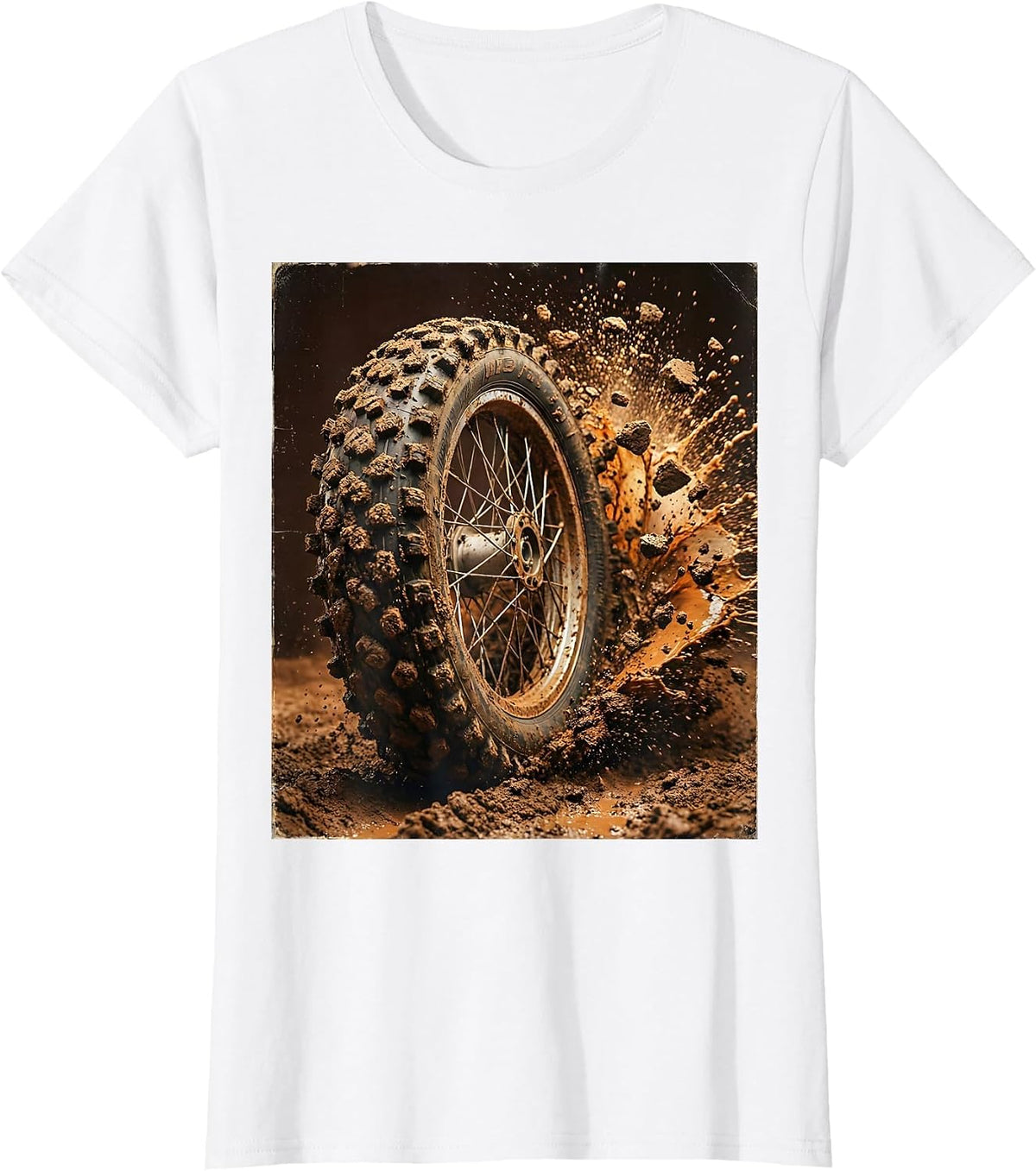 Dirt Bike Mud Splash Close-Up Graphic Tee T-Shirt - White