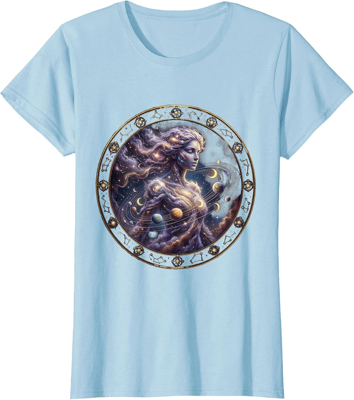 Virgo Celestial Woman Planets Astrology Design T-Shirt - Baby Blue