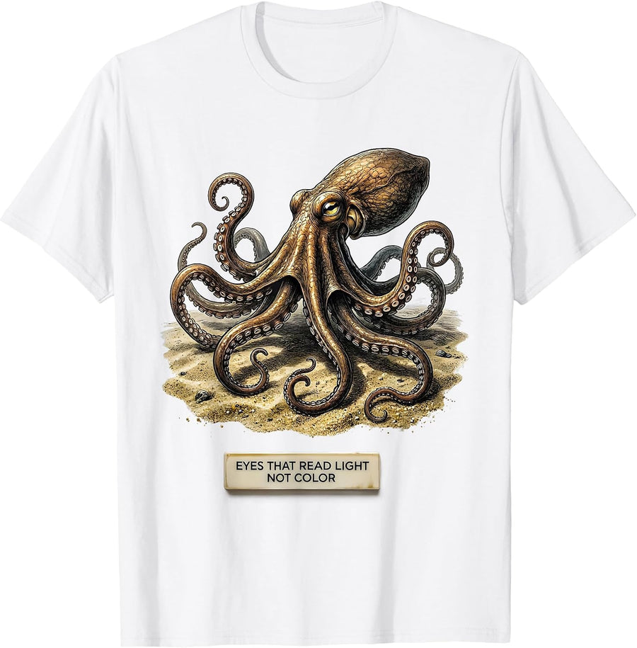 Men's Eyes That Read Light, Not Color Octopus Lover Vintage T-Shirt - White