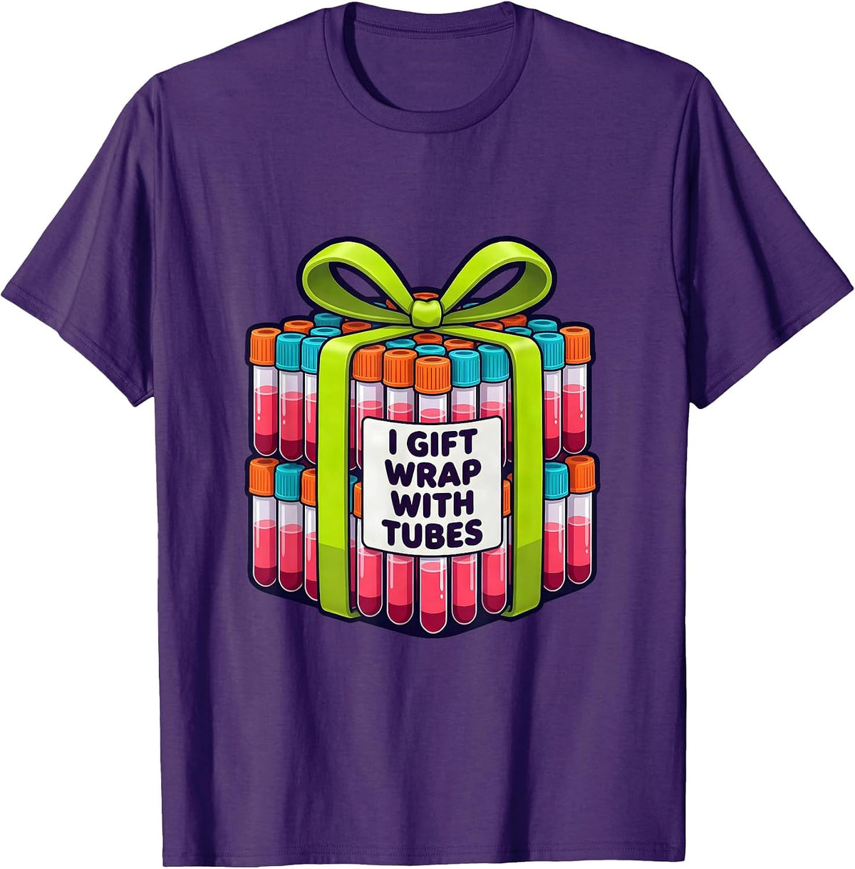 I Gift Wrap With Tubes Funny Phlebotomist Tech Christmas T-Shirt - Purple