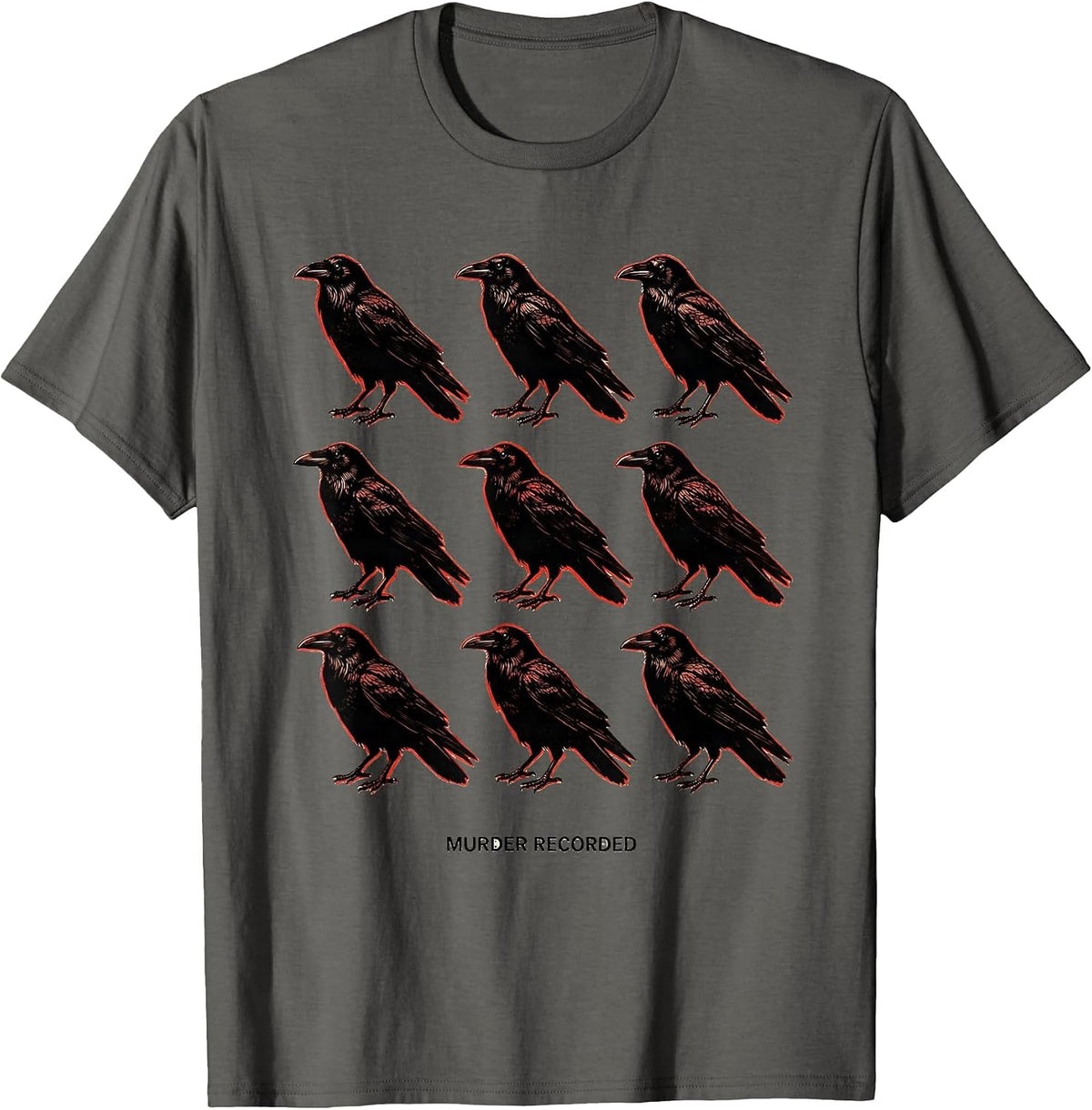 MURDER RECORDED Dark Humor Crow Lover Gothic Bird Pun T-Shirt - Asphalt Grey