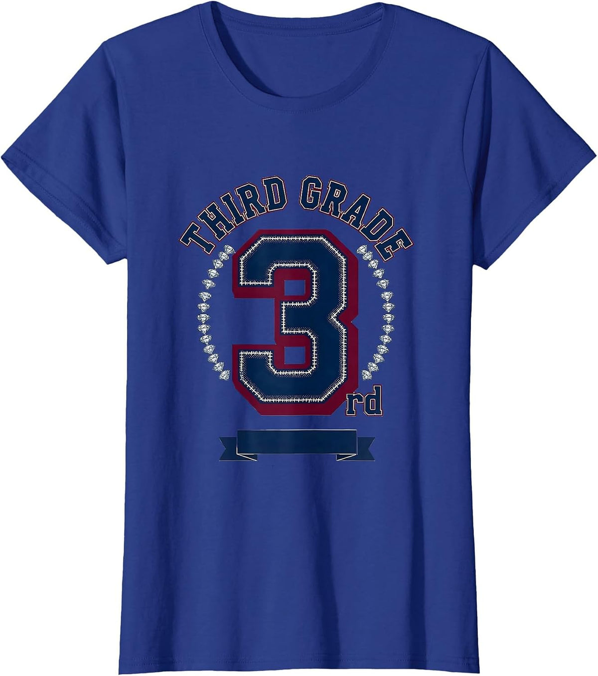 Women's Third Grade Sparkle Varsity Teacher Back To School T-Shirt - Royal Blue