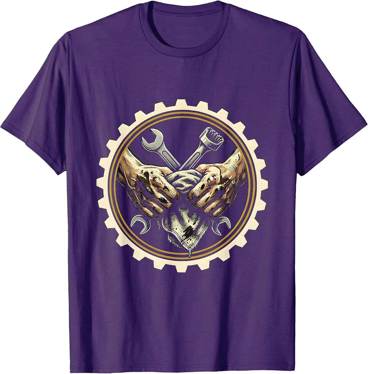 Men's Mechanic Wiping Grease Hands Graphic T-Shirt - Purple