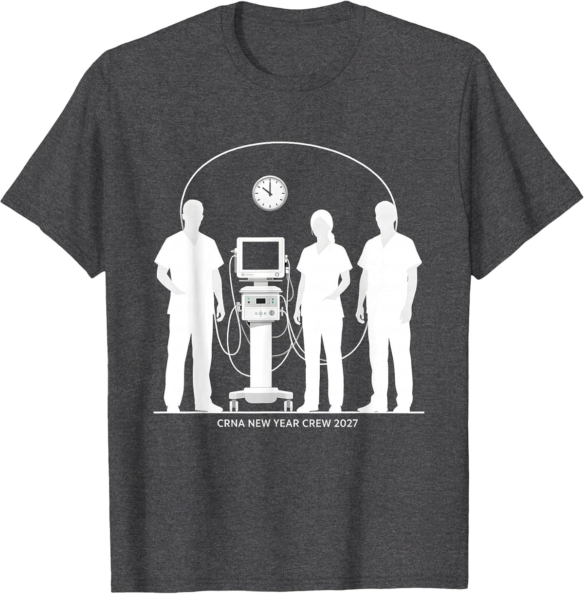 Men's CRNA New Year Crew 2027 Silhouetted Nurse Crew New Years Eve T-Shirt - Dark Heather Grey
