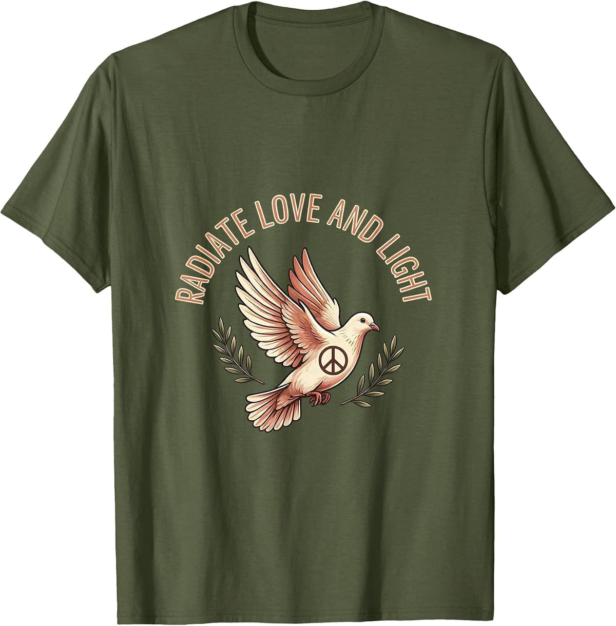 Radiate Love and Light Hippie Positive Vibes Design T-Shirt - Olive Green