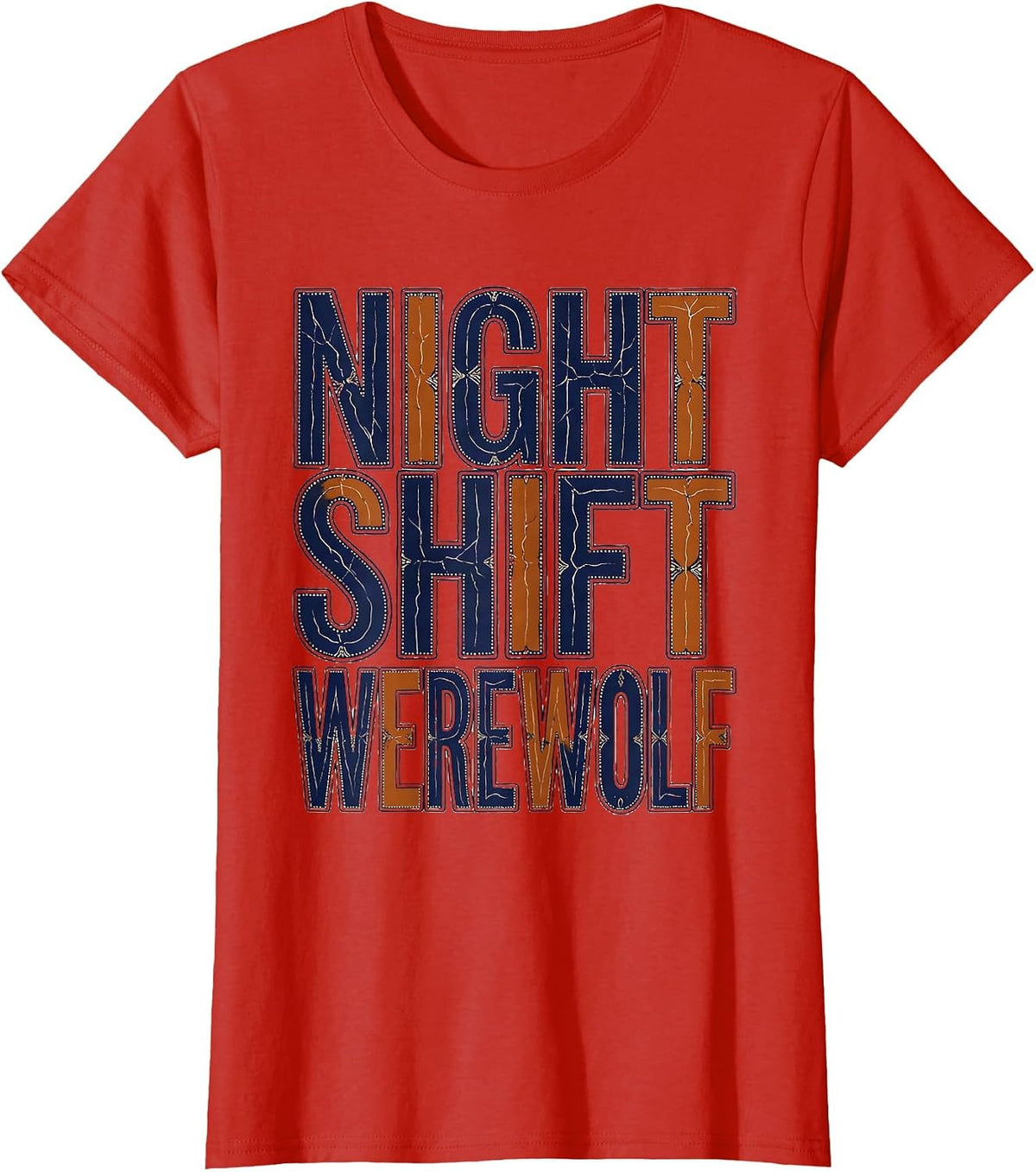 Women's Night Shift Werewolf Halloween Graphic Design T-Shirt - Red