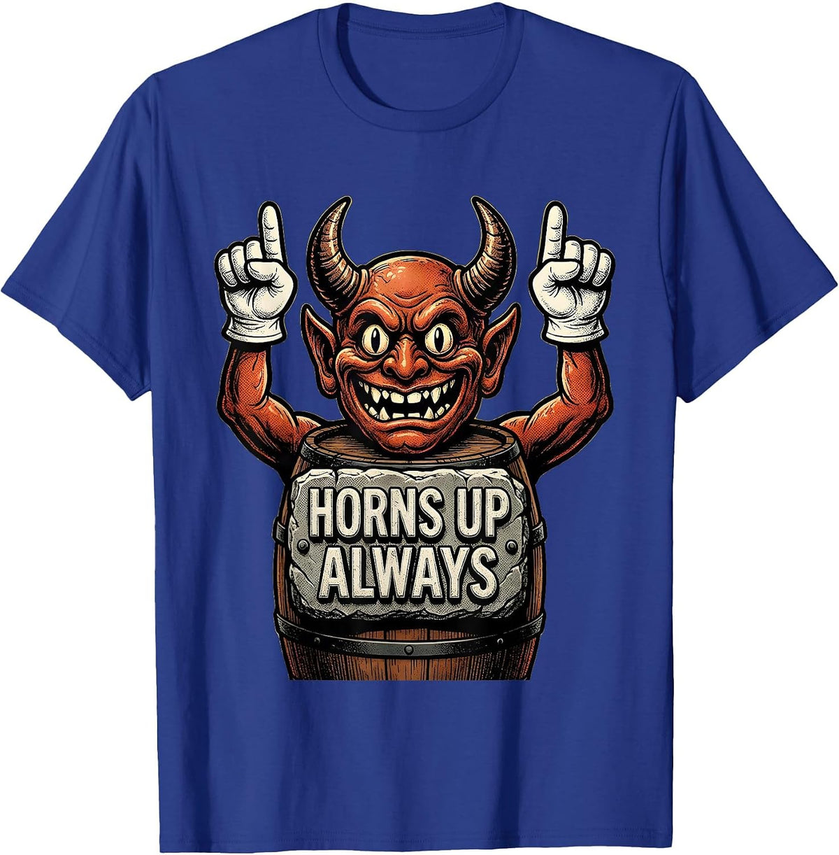 Men's Horns Up Always Metal Band Graphic Design T-Shirt - Royal Blue